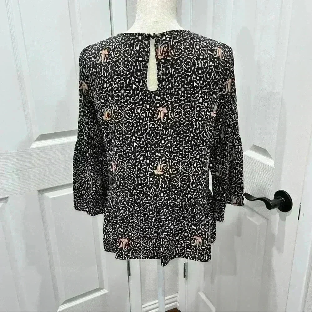Madewell 100% silk bell sleeve floral patterned blouse shirt w ruffled waist